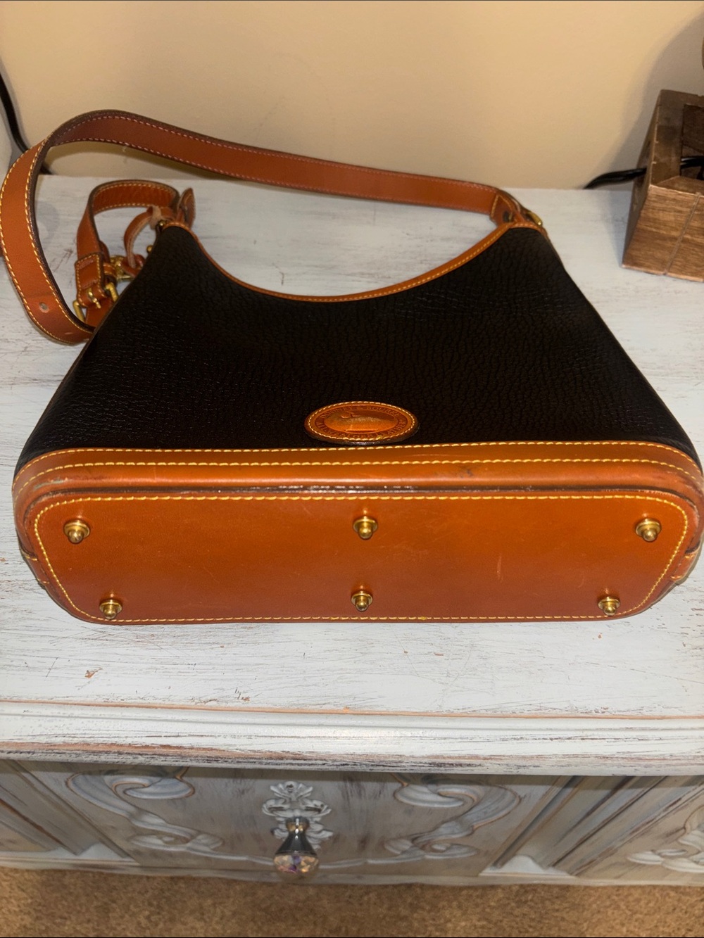 Dooney & Bourke Black and Brown Pebbled Leather Shoulder Bag - Picture 2 of 7